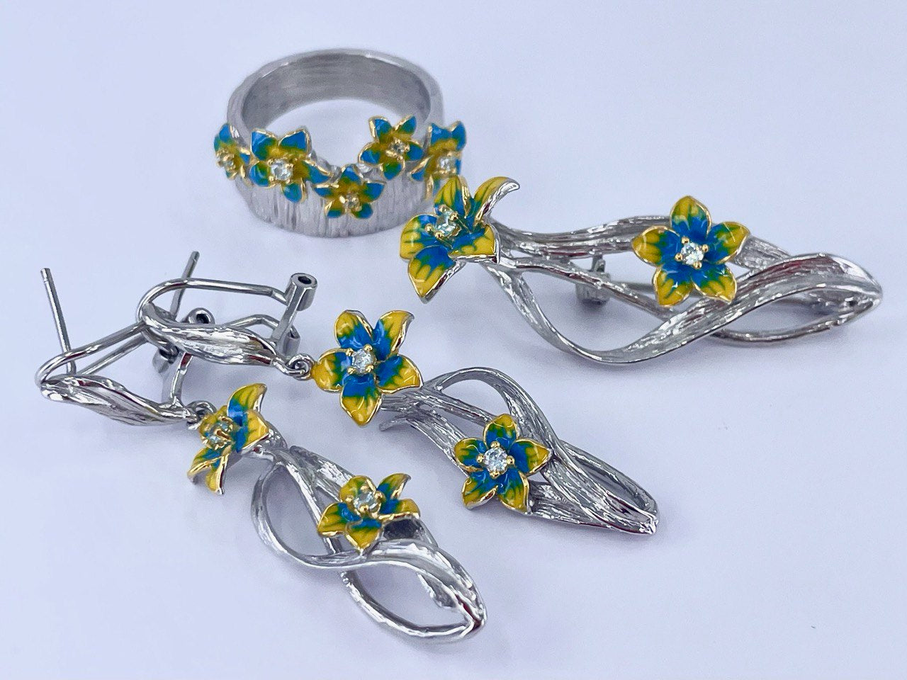 Yellow and Blue Floral Jewelry Set