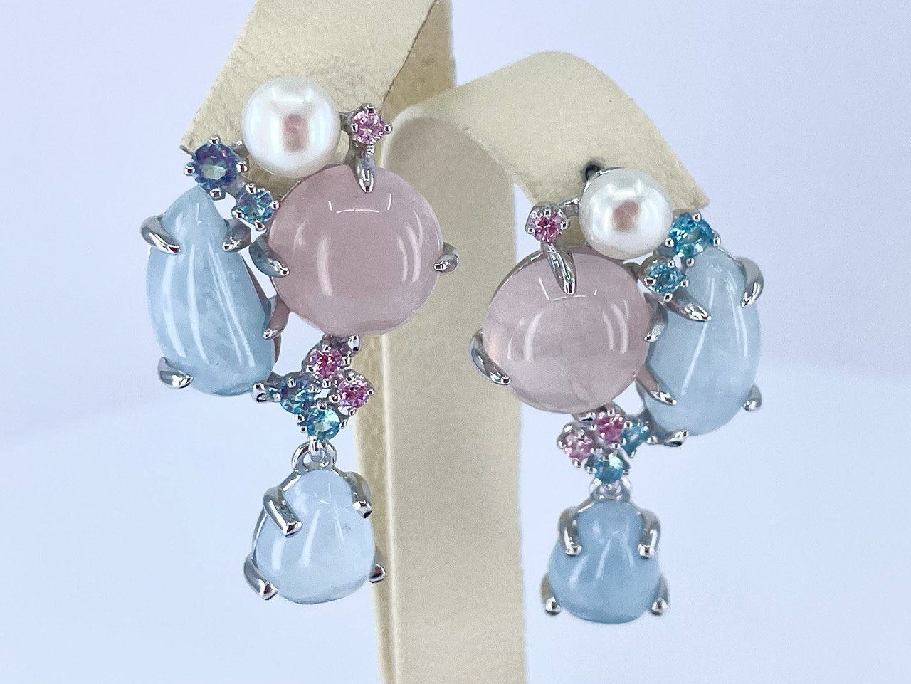 Baby Pink and Blue Jewelry Set with Pearls