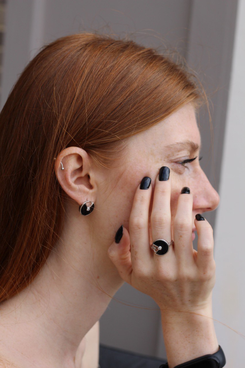 Black Onyx Circular Geometric Jewelry Set